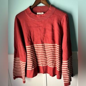 Roolee Rust Orange striped bell sleeve sweater